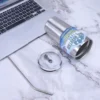 Magický nerezový mraziaci termohrnček so slamkou do auta 900ml (biely, čierny, striebony)