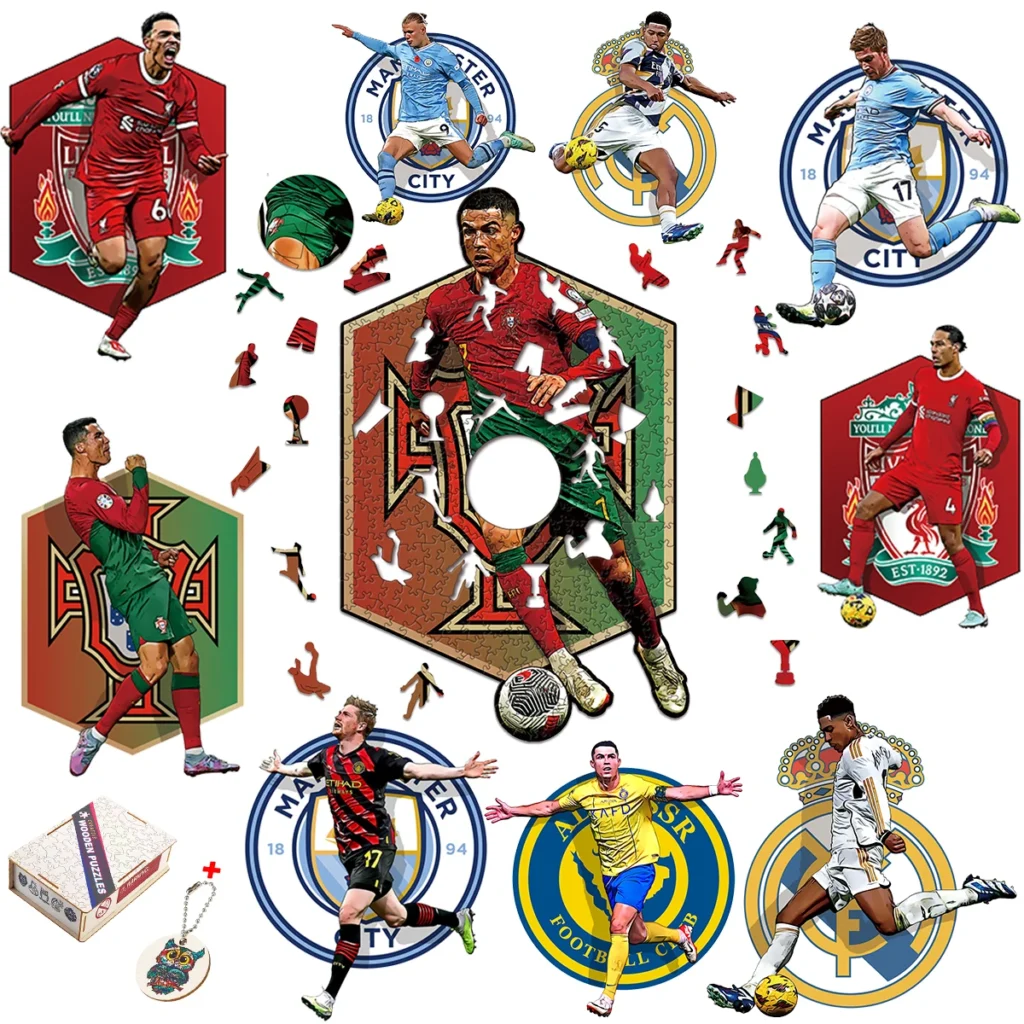 Drevené puzzle futbalista + drevený box