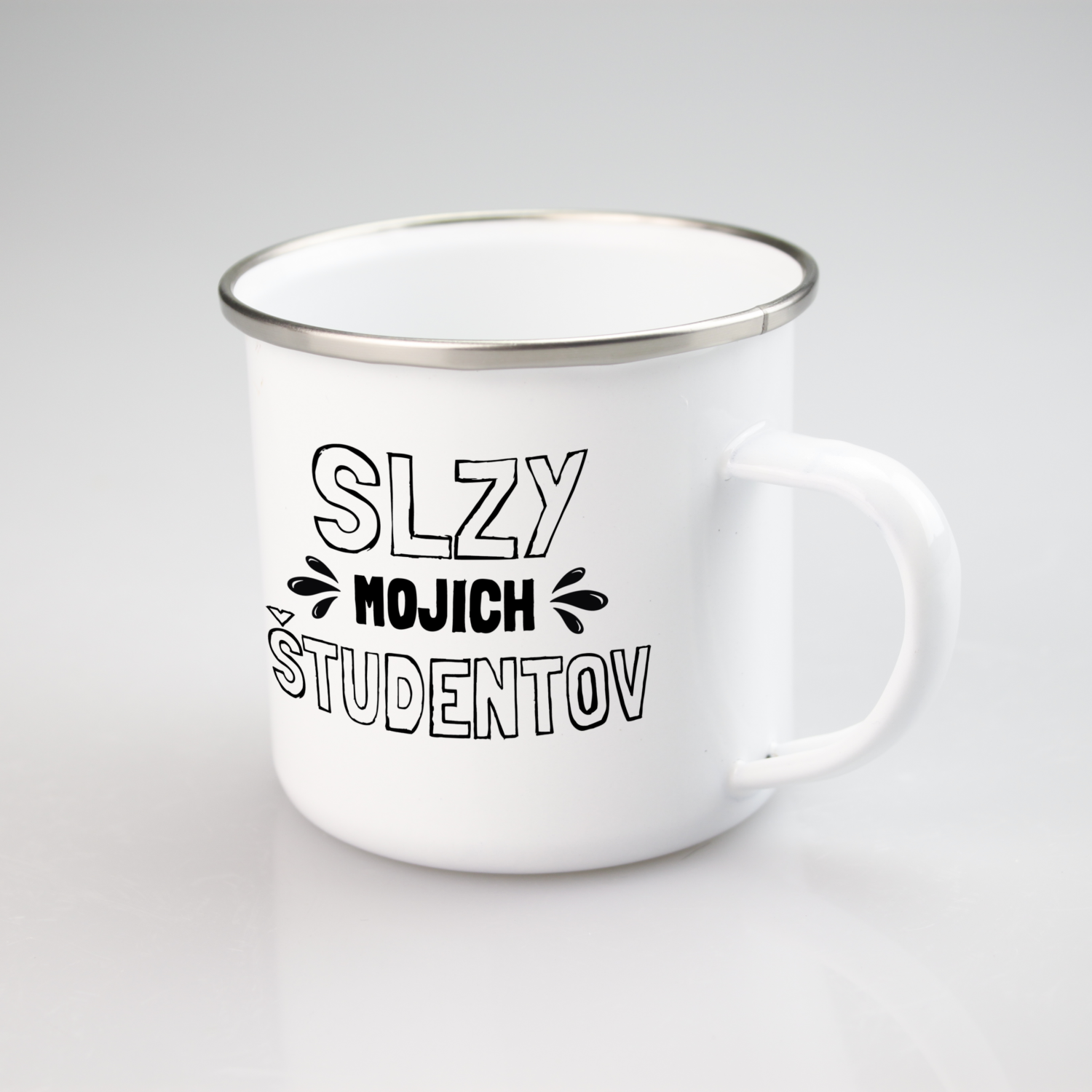 Biely smaltovaný hrnček Slzy mojich študentov 300 ml