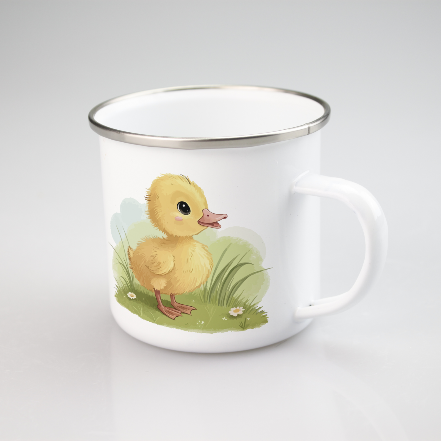 Biely smaltovaný hrnček Kačička 300 ml