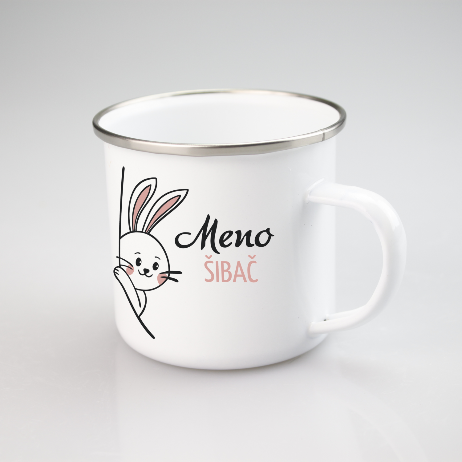 Biely smaltovaný hrnček Šibač 300 ml