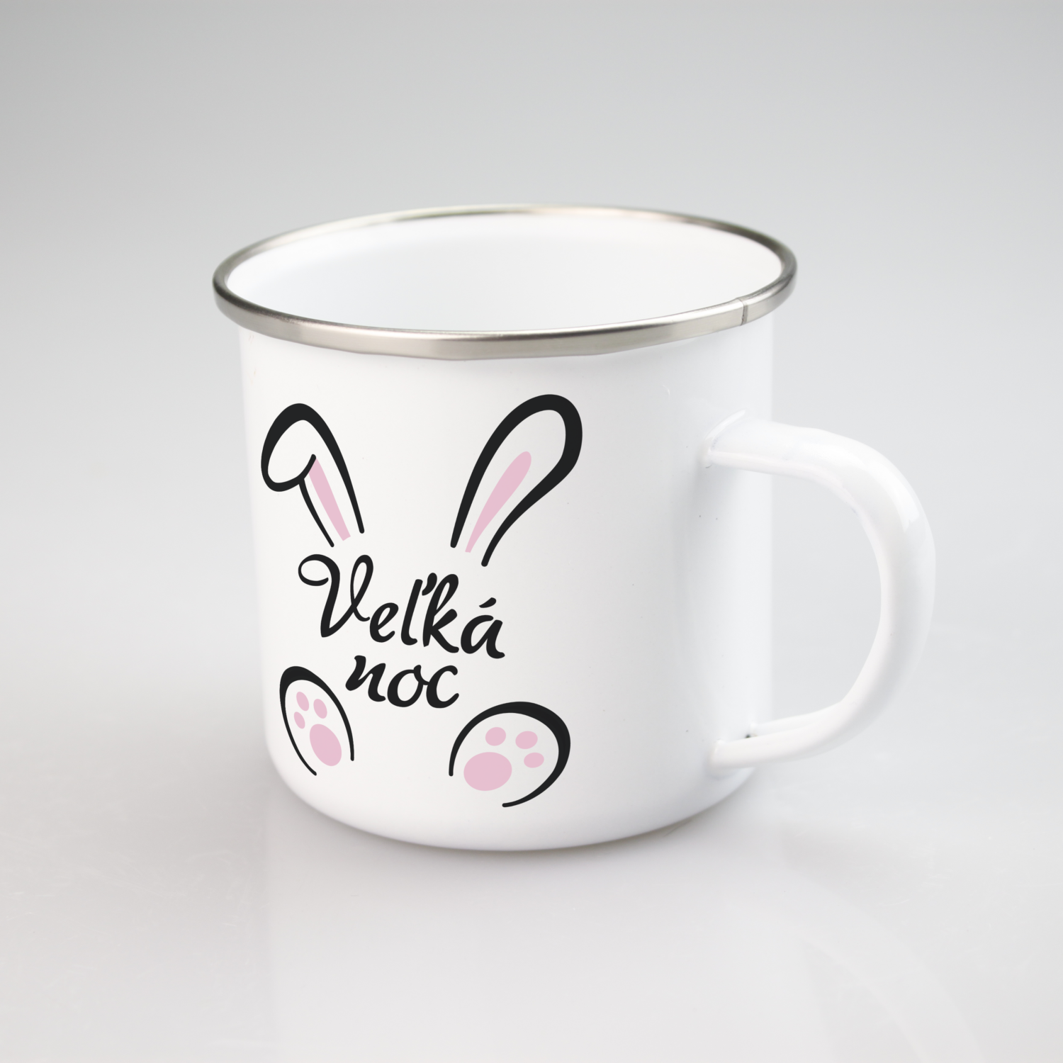 Biely smaltovaný hrnček Zajačik 300 ml